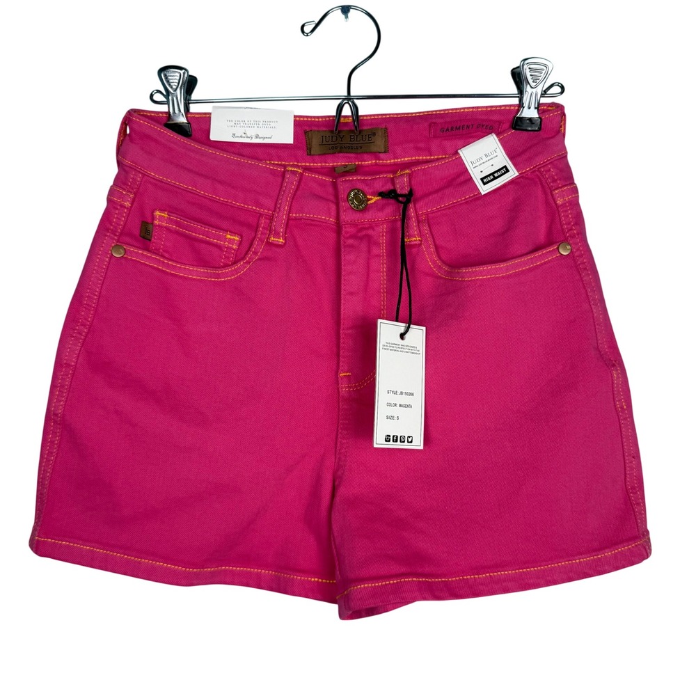 NWT Judy Blue Magenta Garment Dyed High Waist Denim Shorts JB150266 Womens SZ S